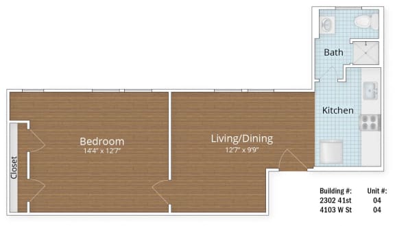 590 SF Junior One Bedroom at Park Crest Apartments, District of Columbia 20007