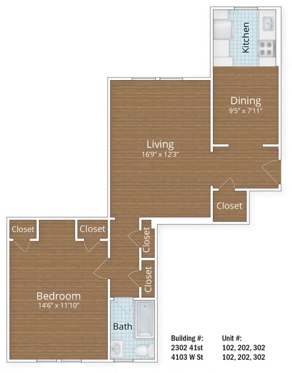 798 SF One Bedroom 798 SF One Bedroom at Park Crest Apartments, Washington, DC 20007