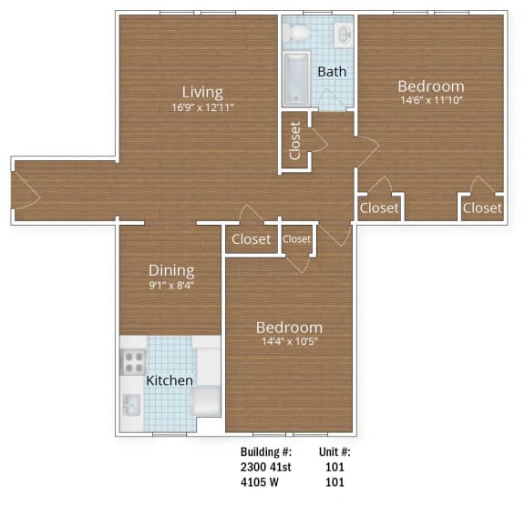 987 SF Two Bedroom at Park Crest Apartments, Washington, District of Columbia