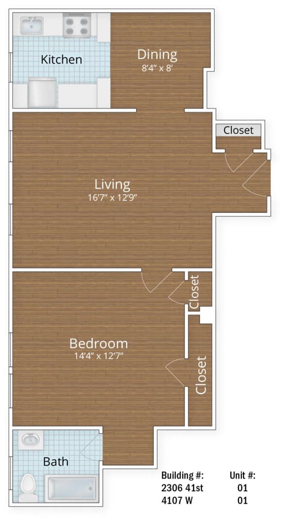750 SF Junior One Bedroom at Park Crest Apartments, Washington, 20007