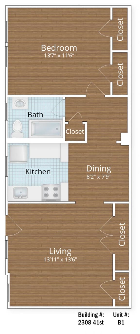 722 SF Junior One Bedroom at Park Crest Apartments, Washington, DC