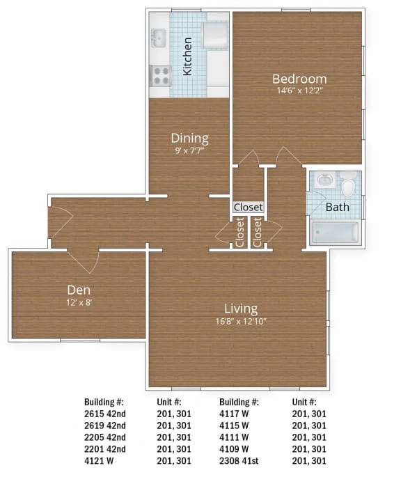 968 SF One Bedroom and Den at Park Crest Apartments, Washington, DC 20007