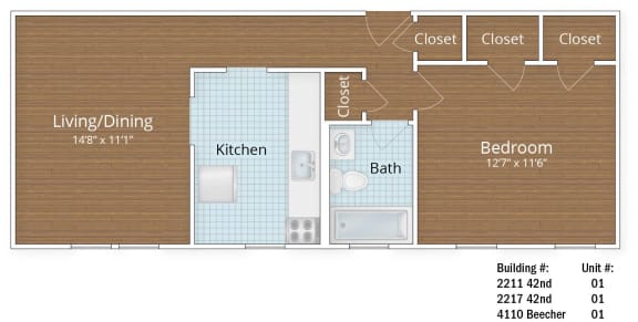 647 SF Junior One Bedroom at Park Crest Apartments, Washington, 20007
