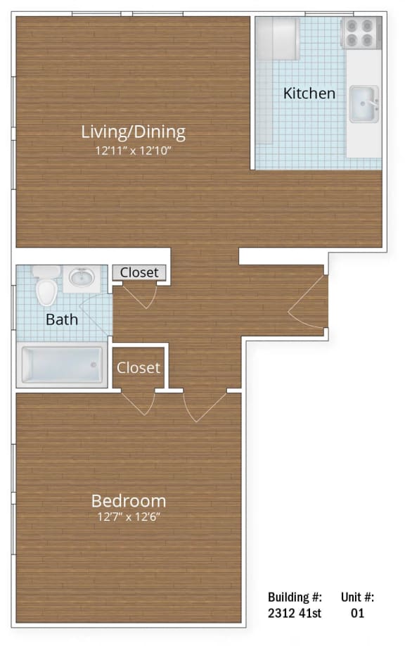 638 SF Junior One Bedroom at Park Crest Apartments, Washington, District of Columbia