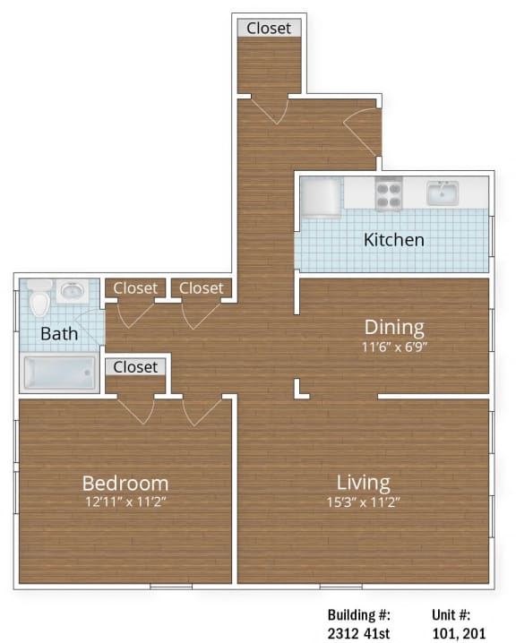799 SF One Bedroom 799 SF One Bedroom at Park Crest Apartments, Washington, DC 20007