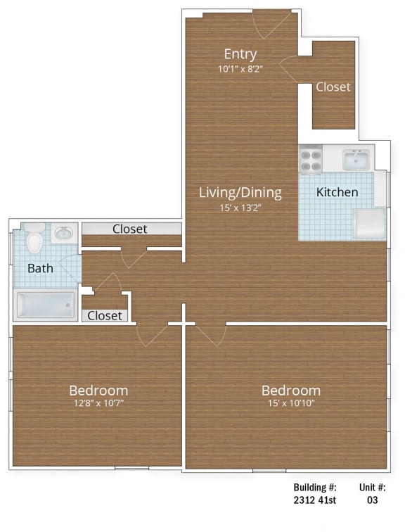 837 SF Junior Two Bedroom at Park Crest Apartments, Washington