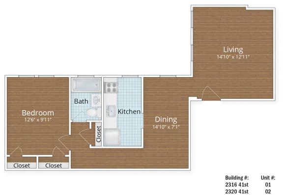 726 SF Junior One Bedroom at Park Crest Apartments, District of Columbia 20007