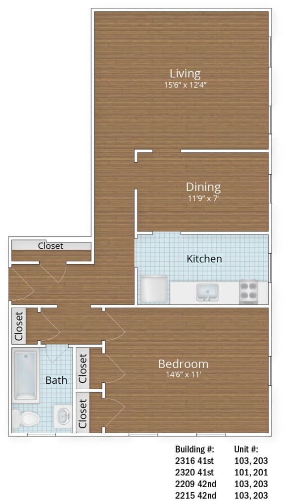 783 SF One Bedroom 783 SF One Bedroom at Park Crest Apartments, Washington, DC