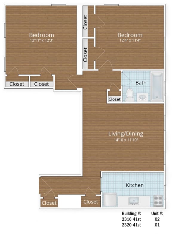 907 SF Junior Two Bedroom at Park Crest Apartments, District of Columbia 20007