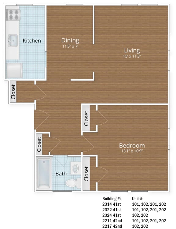 754 SF One Bedroom 754 SF One Bedroom at Park Crest Apartments, Washington, DC 20007