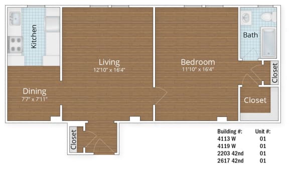 749 SF Junior One Bedroom at Park Crest Apartments, Washington, District of Columbia