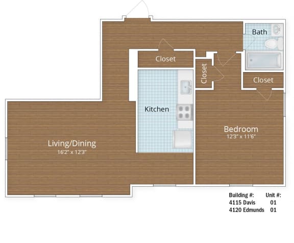 800 SF Junior One Bedroom at Park Crest Apartments, District of Columbia