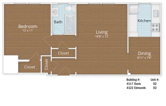 670 SF Junior One Bedroom at Park Crest Apartments, Washington, 20007