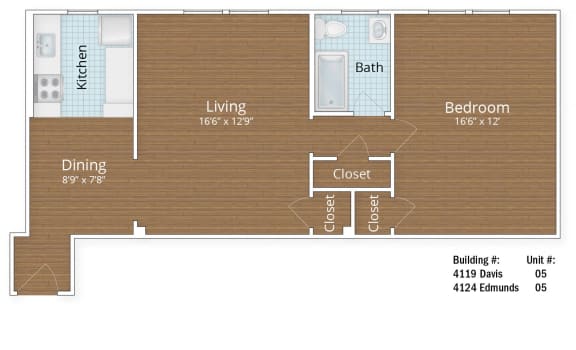 759 SF Junior One Bedroom at Park Crest Apartments, Washington, DC 20007