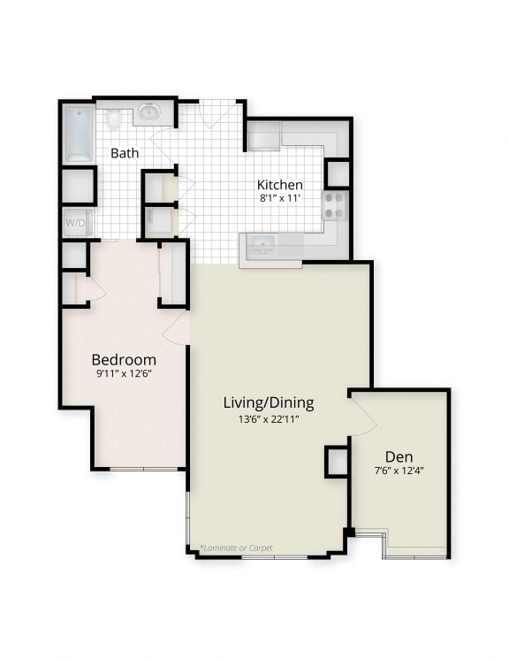 1 Bedroom Den Floor Plan at West End Residences, Washington, 20037