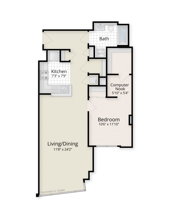 One Bedroom Floor Plan at West End Residences, Washington