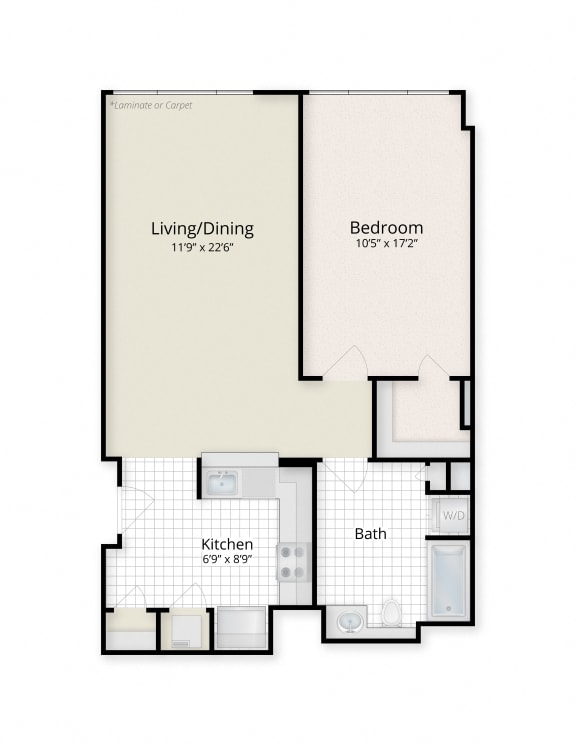 1 Bedroom 1 Bathroom Floor Plan at West End Residences, Washington, 20037