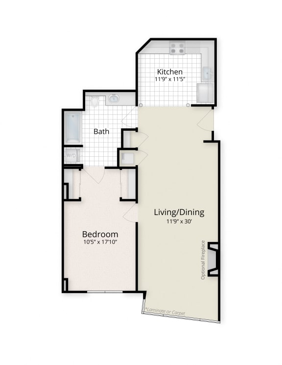 One Bed One Bath Floor Plan at West End Residences, Washington, 20037