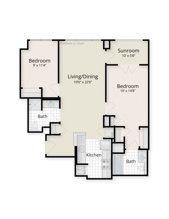 Two Bedroom Sunroom Floor Plans at West End Residences, Washington, 20037
