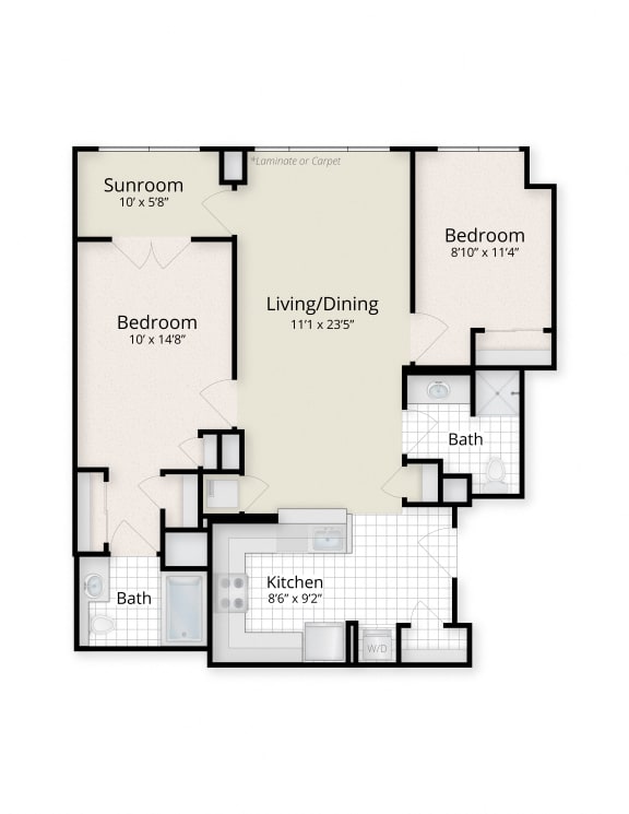 Two Bedroom Sunroom Floor Plans at West End Residences, Washington, 20037