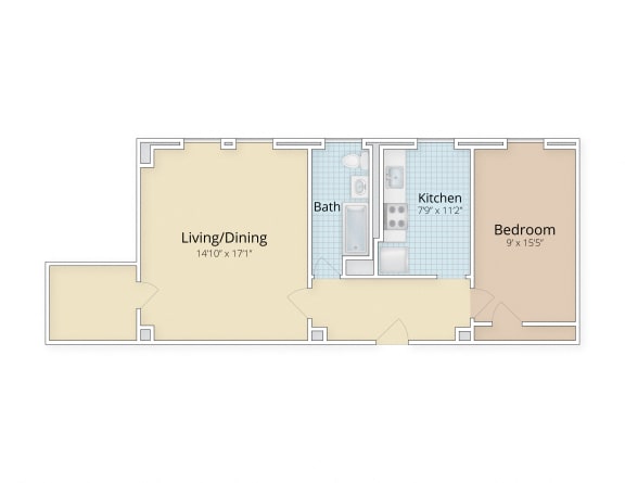 one bedroom floor plan at Cathedral Mansions, Washington, Washington
