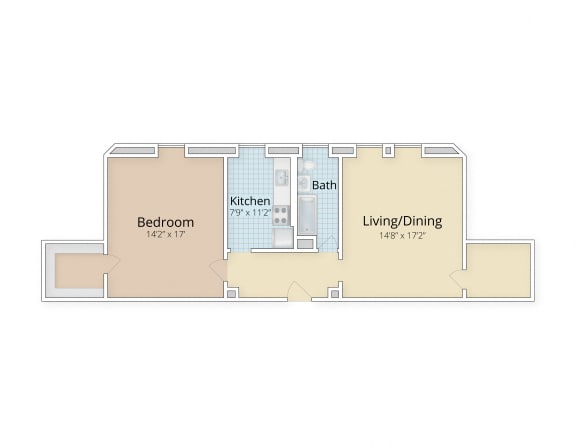 one bedroom floor plan at Cathedral Mansions, Washington
