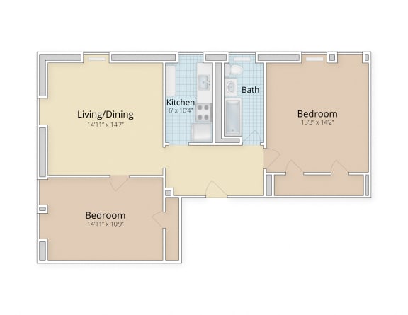 two bedroom floor plan at Cathedral Mansions, Washington, 20008