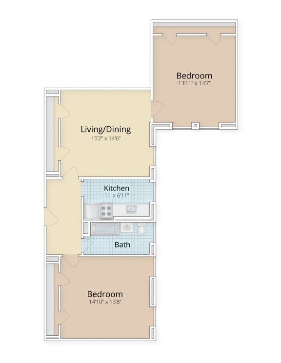 two bedroom floor plan at Cathedral Mansions, Washington, DC, 20008