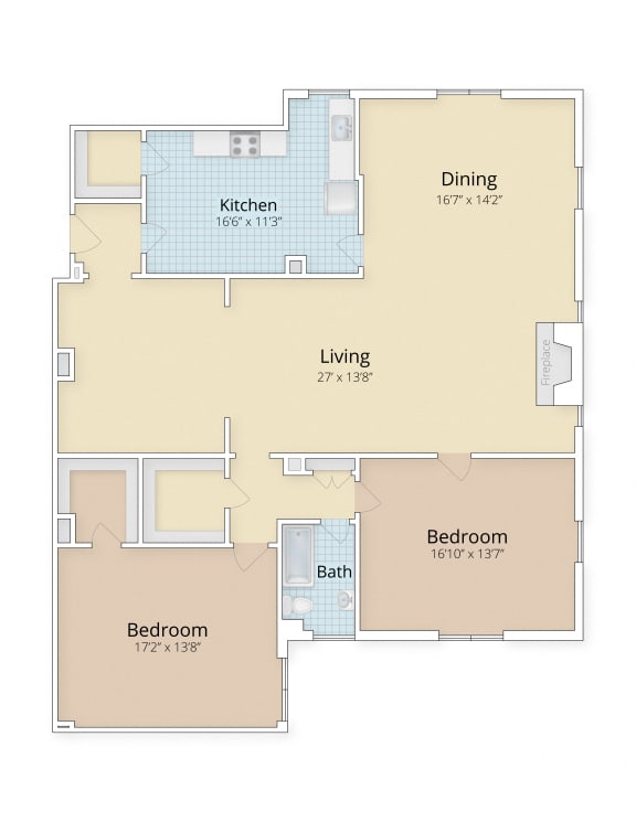 two bedroom floor plan at Cathedral Mansions, Washington, 20008