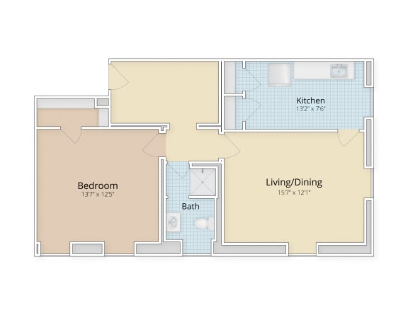 one bedroom floor plan at Cathedral Mansions, Washington, DC, 20008
