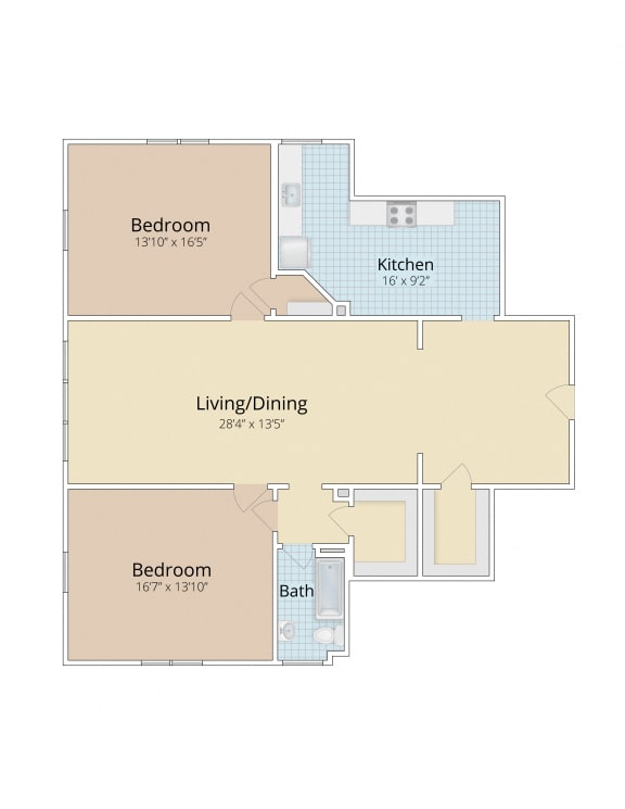 two bedroom floor plan at Cathedral Mansions, Washington