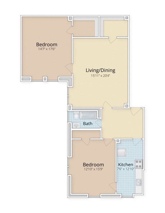 two bedroom floor plan at Cathedral Mansions, Washington