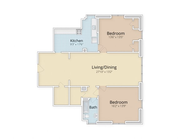 two bedroom floor plan at Cathedral Mansions, Washington, 20008