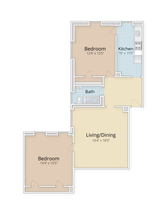 two bedroom floor plan at Cathedral Mansions, Washington, DC