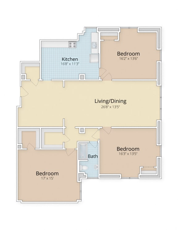 Three bedroom floor plan at Cathedral Mansions, Washington