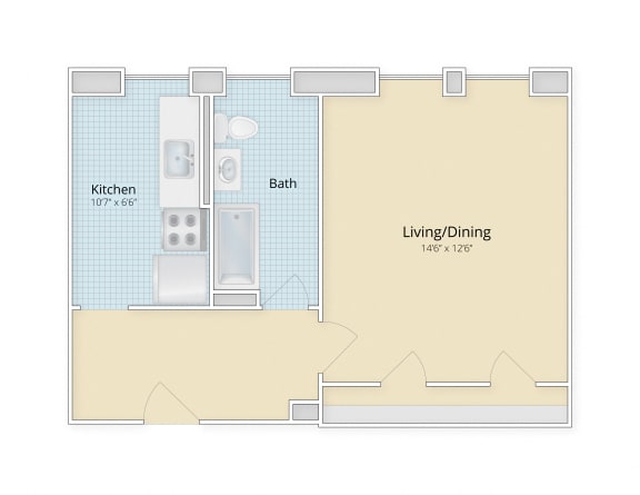 Cathedral Mansions Woodley Park, Washington DC apartments large studio floor plan at Cathedral Mansions, Washington