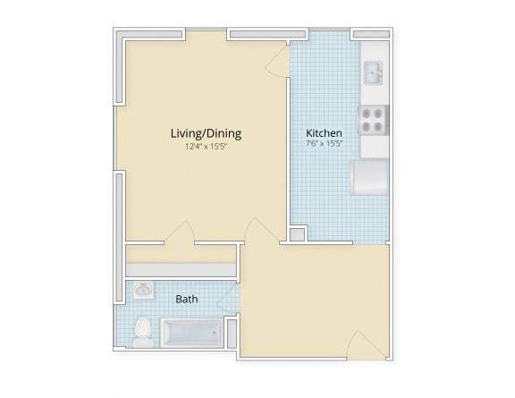 Cathedral Mansions Woodley Park, Washington DC apartments large studio floor plan at Cathedral Mansions, Washington, 20008