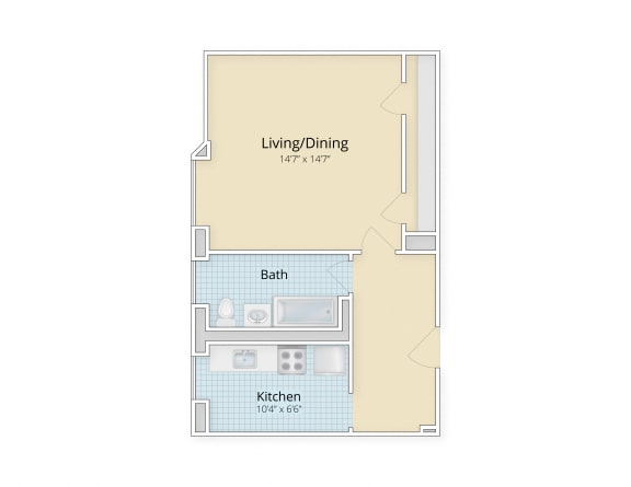 Cathedral Mansions Woodley Park, Washington DC apartments large studio floor plan at Cathedral Mansions, Washington, DC, 20008