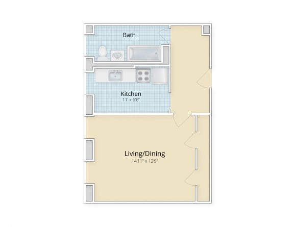 Cathedral Mansions Woodley Park, Washington DC apartments large studio floor plan at Cathedral Mansions, Washington, DC