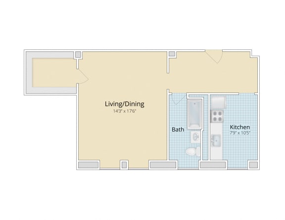 Cathedral Mansions Woodley Park, Washington DC apartments large studio floor plan at Cathedral Mansions, Washington, 20008