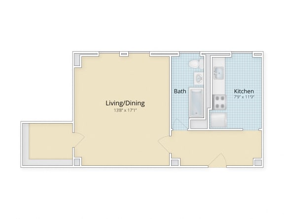 Cathedral Mansions Woodley Park, Washington DC apartments large studio floor plan at Cathedral Mansions, Washington