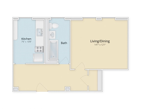 Cathedral Mansions Woodley Park, Washington DC apartments large studio floor plan at Cathedral Mansions, Washington