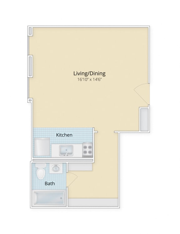 Cathedral Mansions Woodley Park, Washington DC apartments studio floor plan at Cathedral Mansions, Washington, 20008
