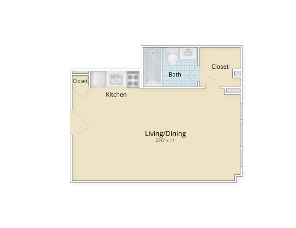 Palisades apartments Logan Circle, Washington DC medium studio floor plan