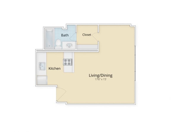 Palisades apartments Logan Circle, Washington DC medium studio floor plan