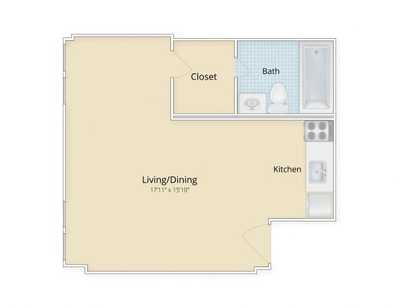 Palisades apartments Logan Circle, Washington DC medium studio floor plan
