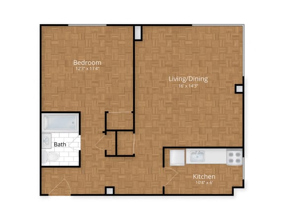 One Bedroom Floor Plan at Idaho Terrace, Washington, Washington