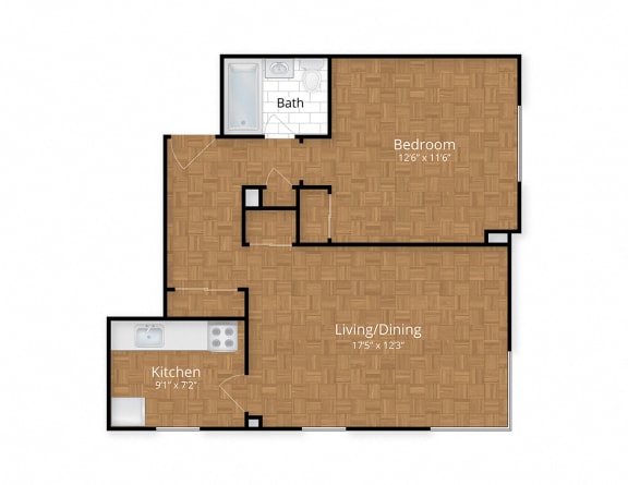 One Bedroom Floor Plan at Idaho Terrace, Washington