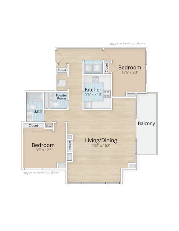 1633 Q Apartments Washington DC Two Bedroom One and a Half Bath Floor Plan