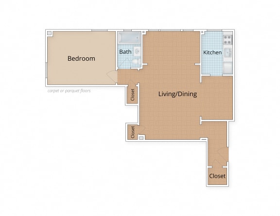 One Bedroom Floor Plan at Connecticut Gardens, Washington